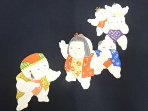 アンティーク　塩瀬手描き御所人形模様名古屋帯